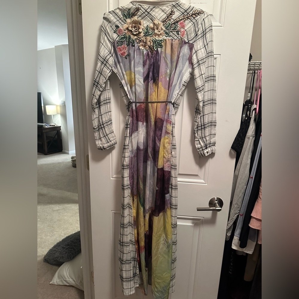 Aratta Silent Journey Plaid Duster Shirt Maxi Dress XS - Picture 3 of 5